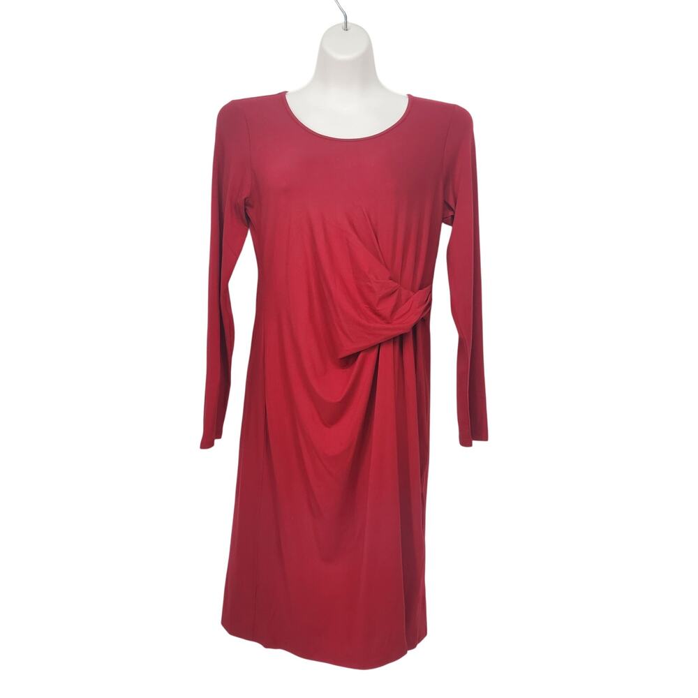 NWT J. Jill Long Sleeve Crew Neck Side Waist Knot Carmine Red Knit Dress Women S